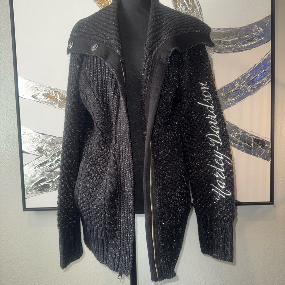 Harley-Davidson Women's Black Heavy Knit Zip-Up Sweater